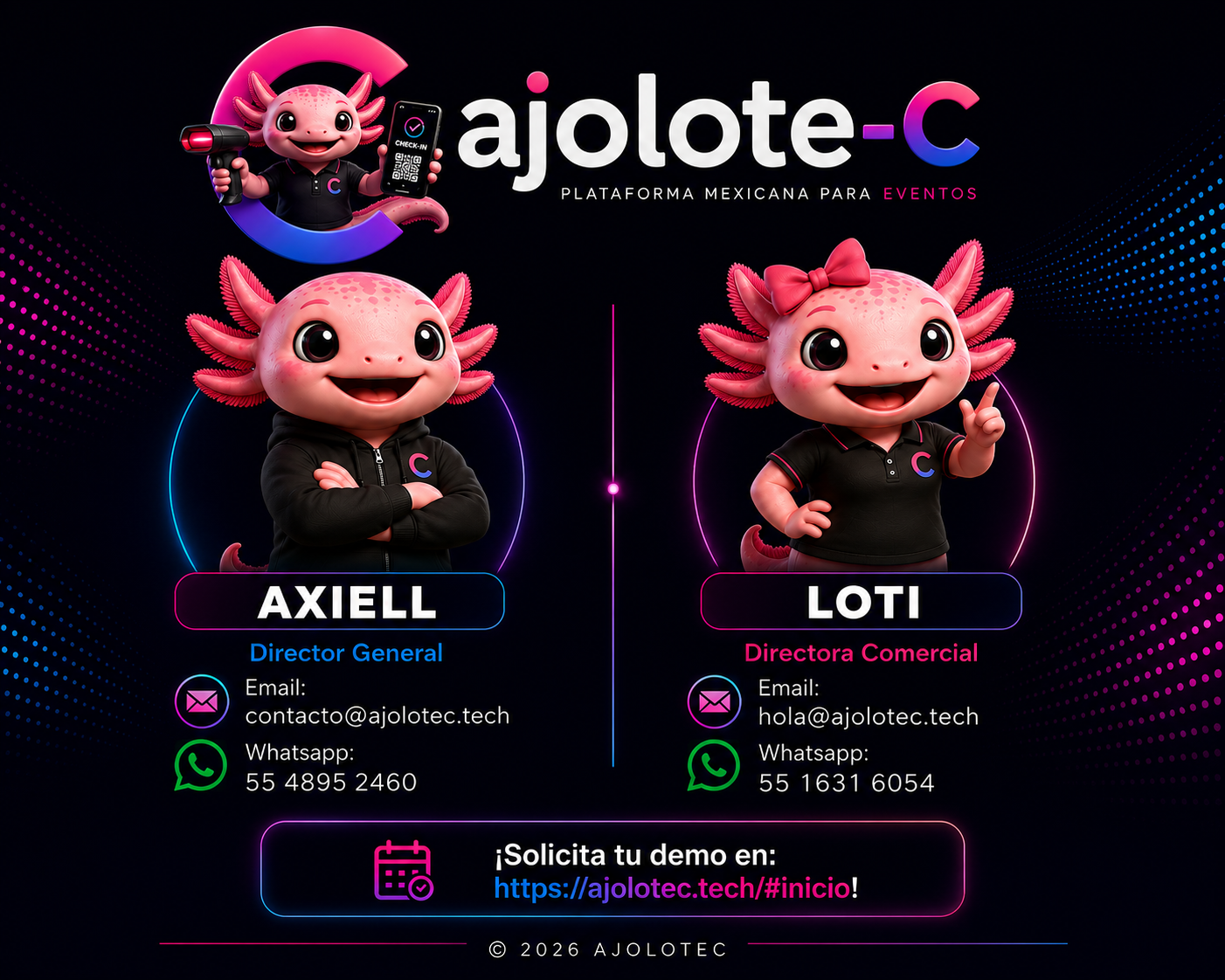 Equipo Ajolotec: Axiell y Loti, contacto y demo